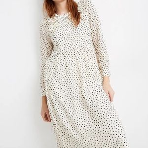 NWT Madewell Smocked Ruffle Shoulder Midi Dress Black White Polka Dot Bridal